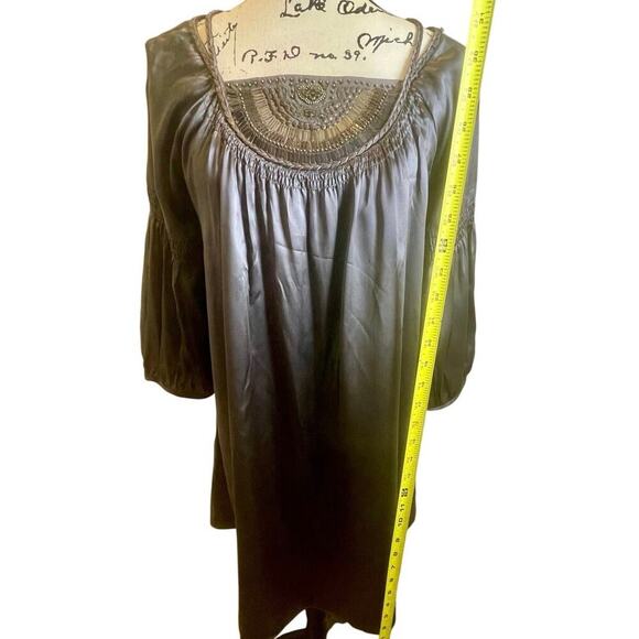 TRULY BY PART TWO TUNIC DRESS SILK GRAY SHINY SZ 6 EMBELLISHED CHIC WHIMSICAL - Picture 10 of 16